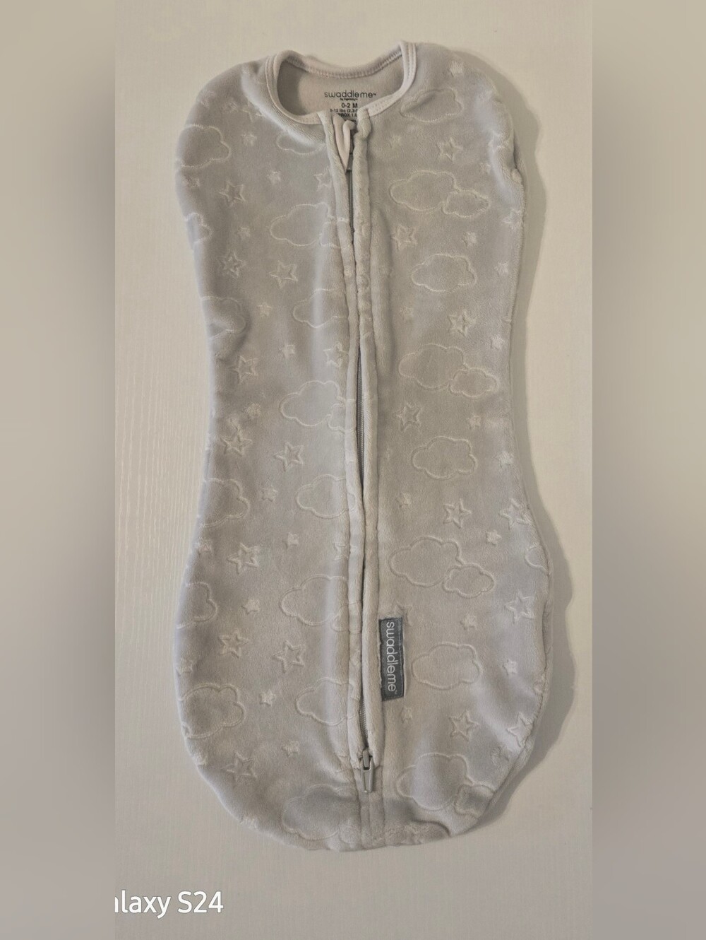 2 Plush Baby Swaddle & Sack Set with Clouds and Stars Light Gray Size 0-2 Months